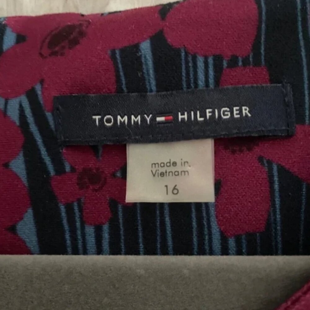 Tommy Hilfiger Floral Sheath Dress 16 - Navy Burgundy Work Office Business Dress - Picture 2 of 4